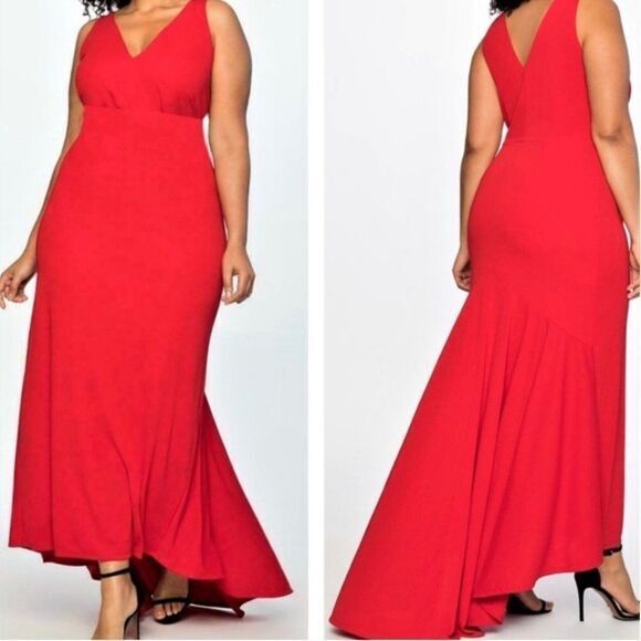 NEW Eloquii red maxi‎ formal dress with trail, women's size 20 - Picture 1 of 16